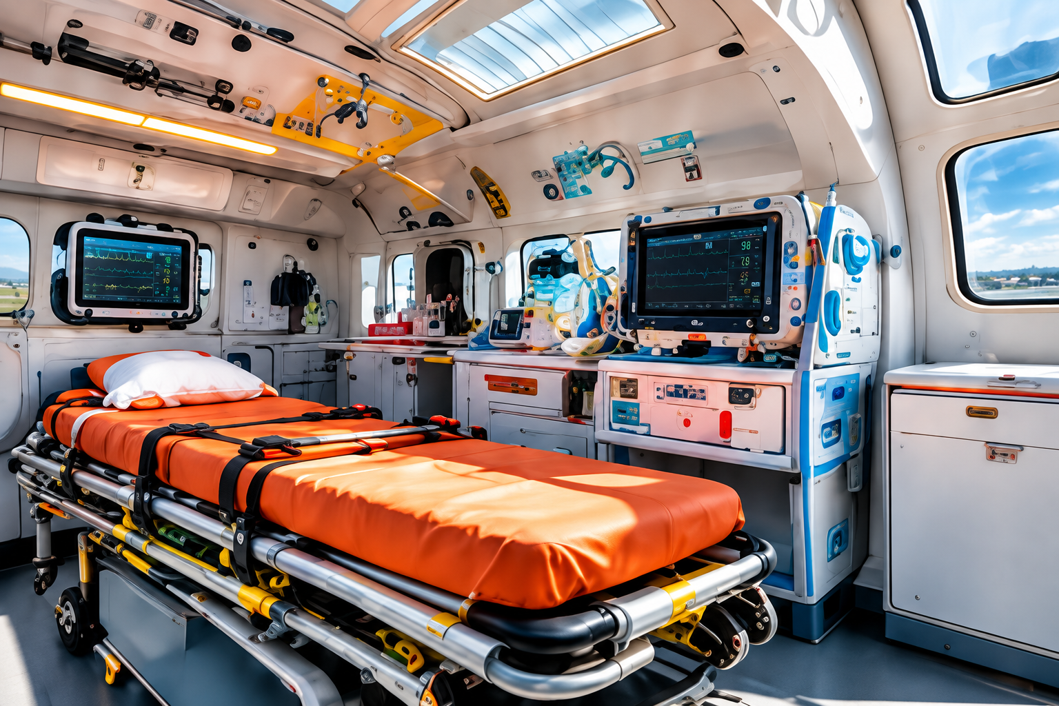 Advanced medical support inside an air ambulance